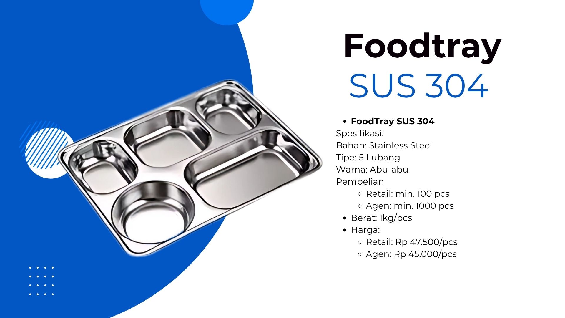 Varian Food Tray Stainless SUS304